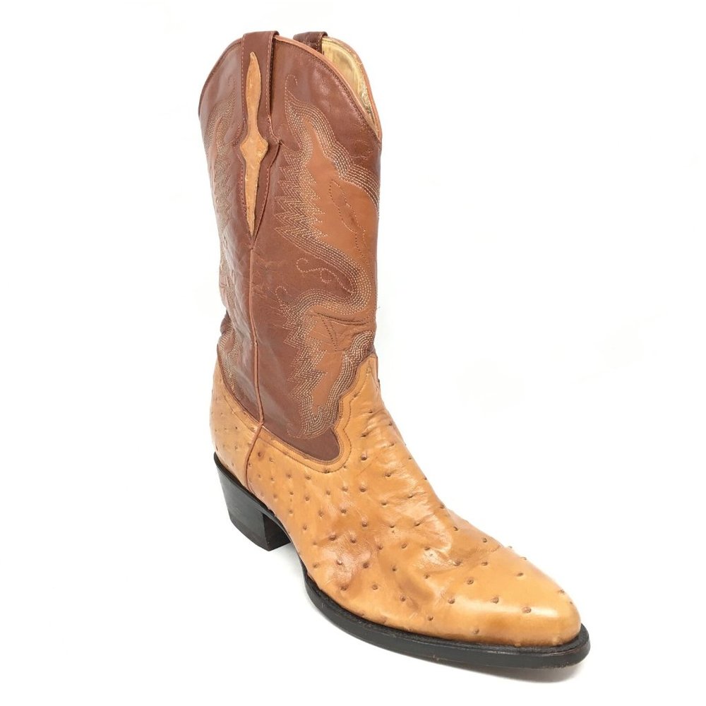 Men's Cazador Pull On Western Boots Cowboy Shoe Size 10 2E Brown Genuine Ostrich